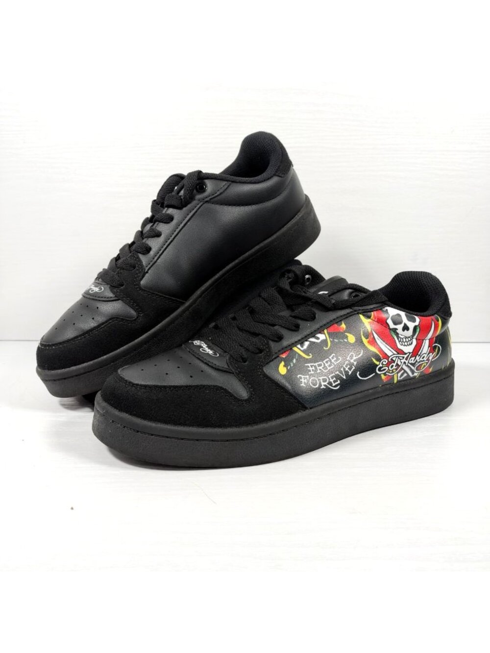 Ed Hardy Black Skull Flame Free Forever Shoes Sneakers Mens Size 7.5 Womens 9.5